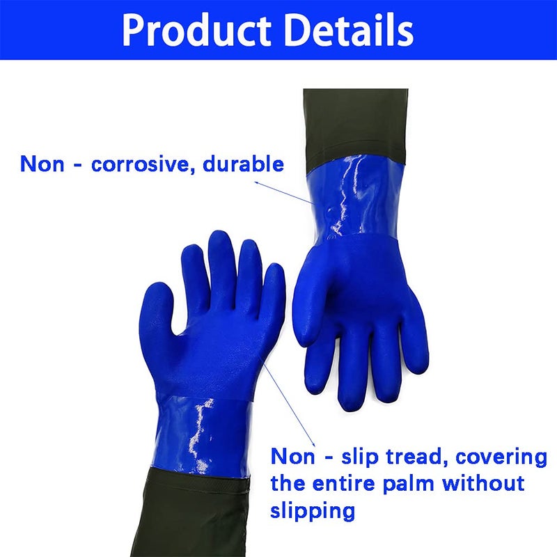 urhgart Long Waterproof Rubber Gloves, Pond Gloves, 28â€ Shoulder Length Insulated PVC Coated Chemical Resistant Gloves Reusable, Resist Acid, Alkali & Oil, Machinery, Industry, Fishery, Aquarium Gloves - Image 3